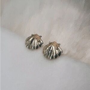 14k Solid Yellow Gold Sea Shell Earring Studs